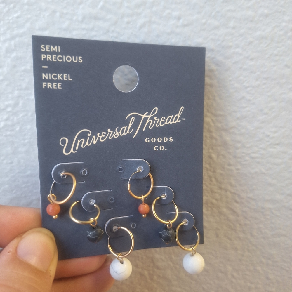 Universal thread semi precious Nickel Free three sets of earrings